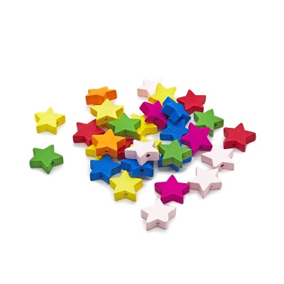 4AR2001 Бусины деревянные, цветные, звездочки, 20мм, 21гр, 30шт/упак, Astra&Craft (цветной микс)