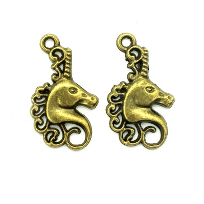 4AR2073 Подвеска металлическая голова единорога, 15*24 мм, 2 шт/упак, Astra&Craft (латунь)