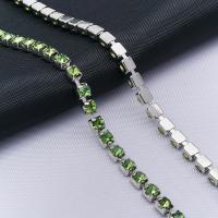 ЦС009СЦ3 Стразовые цепочки (серебро), цвет: зеленый, размер 3 мм, 30 см/упак.