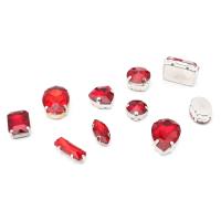 МФ-5 Хрустальные стразы в металлических цапах, форма страз: МИКС, красный, 10 шт/упак.