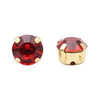 ЗЦ012НН88 Стразы в цапах круглые (шатоны) 8 мм цвет: красный, оправа: золото, 10 шт\упак