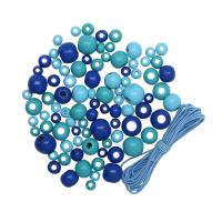 160815 Набор деревянных бусин со шнуром, голубой микс, 6,8,10,12мм, 21гр, 90шт/упак, Astra&Craft