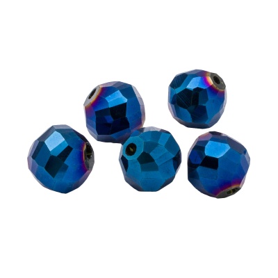 11394 Бусины стеклянные, гальваника, граненые, круглые, 12мм, 5шт/упак (1-голубой)