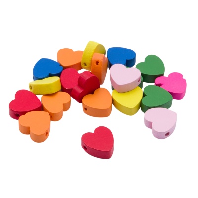 4AR405 Бусины деревянные, цветной микс, сердечки, 15гр, 15шт/упак, Astra&Craft (яркий микс)