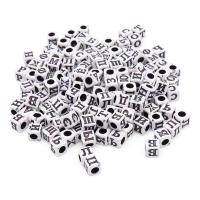 Бусины пластиковые, Русс. алфавит, белые с черным центром, куб, 6*6мм, 150шт/упак, Astra&Craft