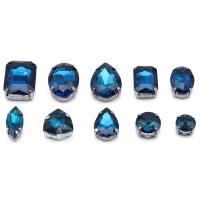 МФ-22 Хрустальные стразы в металлических цапах, форма страз: МИКС, лазурный, 10шт/упак