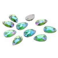 ХК009НН712 Хрустальные стразы пришивные формы 'капля', зеленый с синим покрытием AB 7х12 мм 10 шт/уп