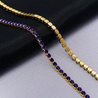 ЦС005ЗЦ2 Стразовые цепочки (золото), цвет: сапфир, размер 2 мм, 30 см/упак.