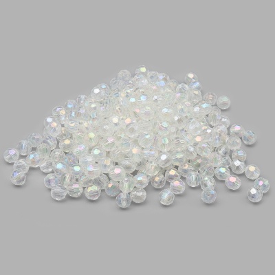 2022 Бусины пластиковые, акрил, прозрач. в цвете, граненые круглые, 6мм, 25гр, Astra&Craft (1AB прозрачный/голограмма)