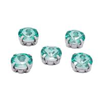РЦ035НН10 Хрустальные стразы круглой формы в цапах 'риволи', бирюзовый, 10 мм, 5 шт.