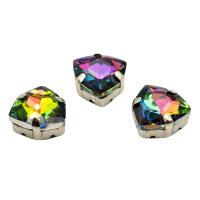 ТЦ014НН12 Хрустальные стразы в металлических цапах треугольные (Серебро) Радужный 12 мм 3 шт/упак.