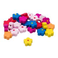 4AR404 Бусины деревянные, цветной микс, цветочки, 15гр, 25шт/упак, Astra&Craft