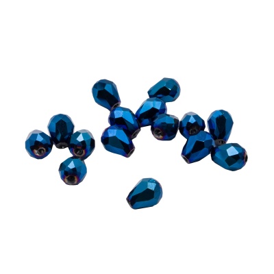 11350 Бусины стеклянные, гальваника, граненые, капля, 5*7мм, 15шт/упак (1-голубой)