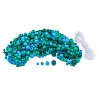 Набор деревянных бусин со шнуром, бирюзовый микс, 4,6,8,10мм, 50гр, Astra&Craft