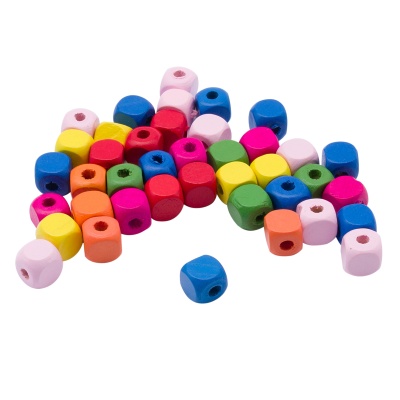 4AR397 Бусины деревянные, цветной микс, куб, 10мм, 18гр, 35шт/упак, Astra&Craft (Яркий микс)