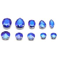 МФ-28 Хрустальные стразы в металлических цапах, форма страз: МИКС, синий с AB покрытием, 10шт/упак