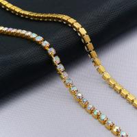 ЦС002ЗЦ2 Стразовые цепочки (золото), цвет: белый с AB покрытием, размер 2 мм, 30 см/упак.