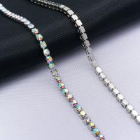 ЦС002СЦ2 Стразовые цепочки (серебро), цвет: белый с AB покрытием, размер 2 мм, 30 см/упак.