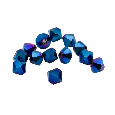 11305 Бусины стеклянные, гальваника, граненые, биконус, 8mm, 13шт/упак (1-голубой)
