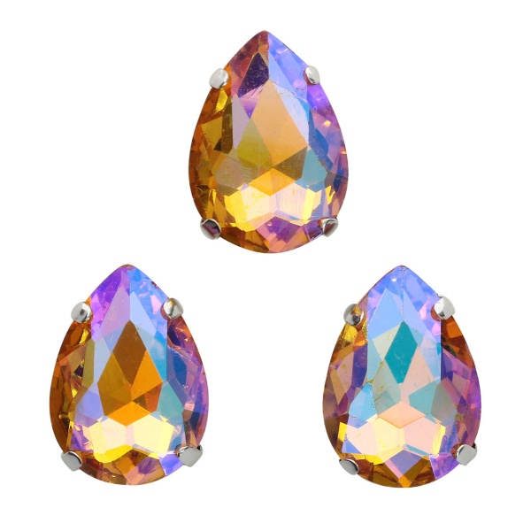 АЦ005НН1318 Хрустальные стразы в цапах формы 'капля', желтый с покрытием AB 13х18 мм, 3 шт.