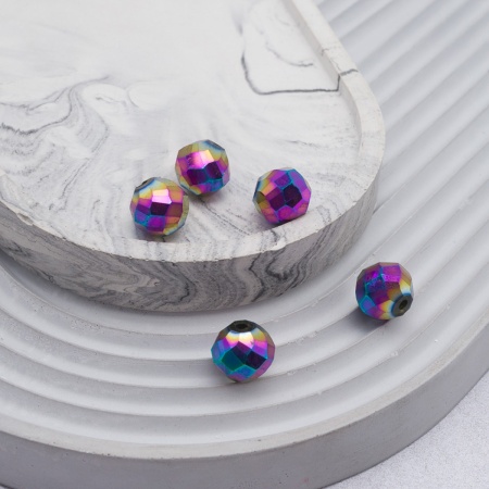 11394 Бусины стеклянные, гальваника, граненые, круглые, 12мм, 5шт/упак (5-радужный)