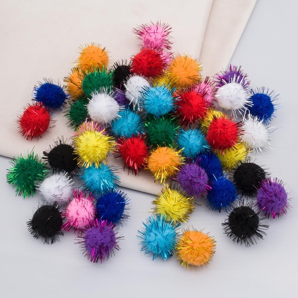 Помпоны с блестками, 25мм, 10 цветов, 50шт, Astra&Craft