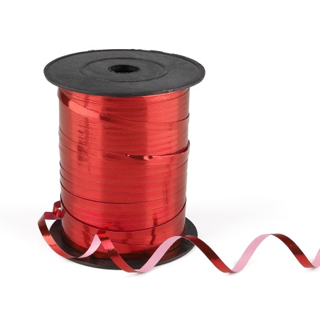 Лента упаковочная металлизированная (для шаров и подарков) 5мм*250м/бобина (красный металлик)