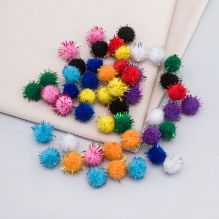 Помпоны с блестками, 15мм, 10 цветов, 50шт, Astra&Craft