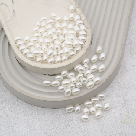 3011 Бусины пластиковые, 'жемчуг', белые, бочонок, 9*7мм, 100(+/-10)шт/упак, Astra&Craft (белый)