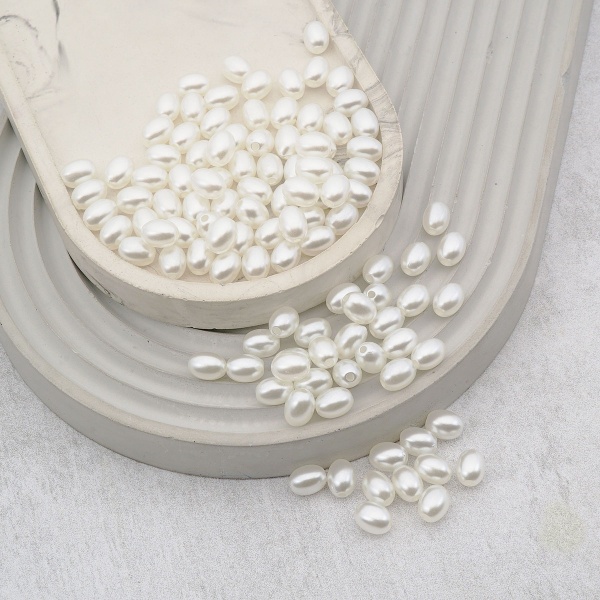 3011 Бусины пластиковые, 'жемчуг', белые, бочонок, 9*7мм, 100(+/-10)шт/упак, Astra&Craft (белый)