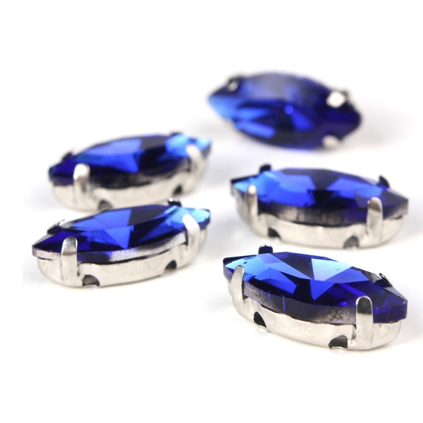 МЦ010НН715 Хрустальные стразы в цапах формы 'миндаль', синий 7х15 мм, 5 шт.