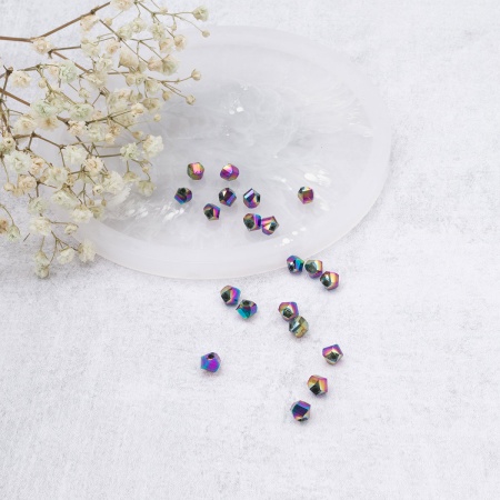 11332 Бусины стеклянные, гальваника, граненые, спираль, 6мм, 20шт/упак (5-радужный)