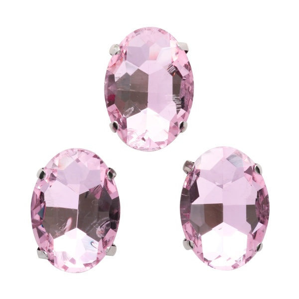 ОЦ007НН1318 Хрустальные стразы в цапах овальной формы, розовый 13х18 мм, 3 шт