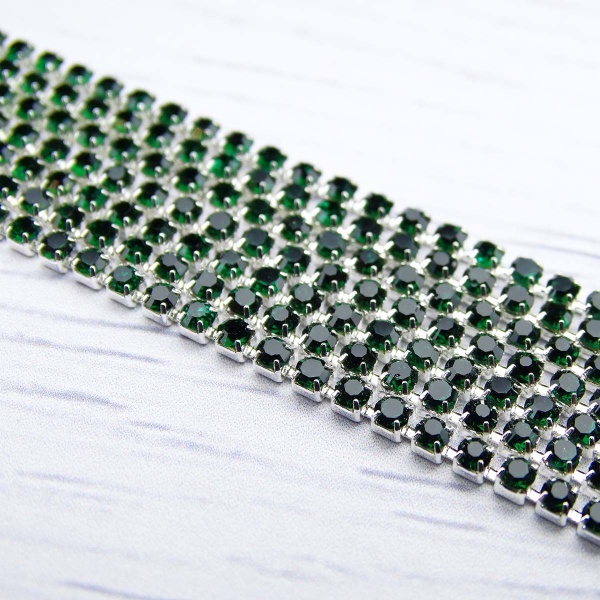 ЦС010СЦ2 Стразовые цепочки (серебро), цвет: изумрудный, размер 2 мм, 30 см/упак.