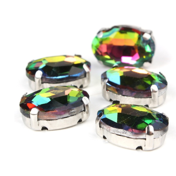 ОЦ003НН1014 Хрустальные стразы в цапах овальной формы, радужный 10х14 мм, 5 шт.