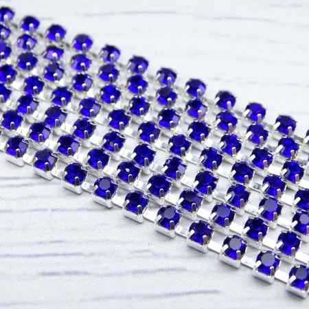 ЦС005СЦ3 Стразовые цепочки (серебро), цвет: сапфир, размер 3 мм, 30 см/упак.