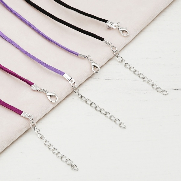 Набор замшевых шнурков для кулонов и подвесок с замком 45см, d-2мм, 3шт, черно-фиолетовый, Astra&Craft