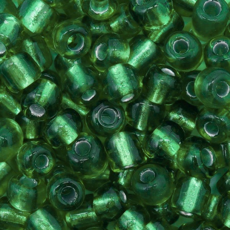 Бисер, (стекло), 11/0, упак./20 гр., Astra&Craft (27 св.зеленый/прозр.серебрист.центр(круг.отв.))