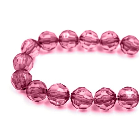 2024 Бусины пластиковые, акрил, прозрач. в цвете, граненые круглые, 10мм, 25гр, Astra&Craft (23 фуксия)