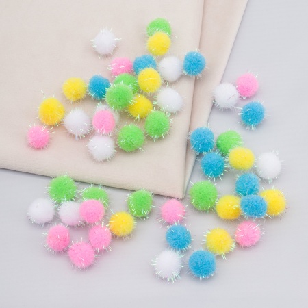 Помпоны с блестками 'Пастель', 15мм, 5 цветов, 50шт, Astra&Craft