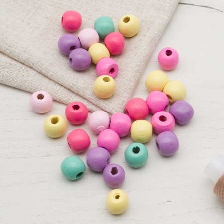 4AR399 Бусины деревянные, цветной микс, круглые, 12мм, 18гр, 30шт/упак, Astra&Craft (Светлый микс)