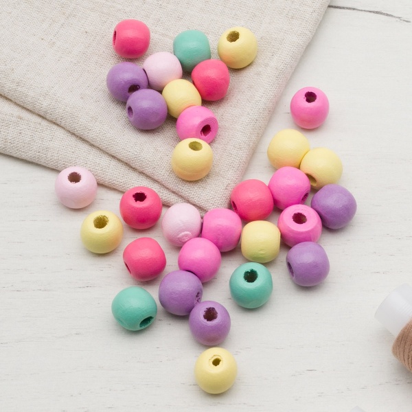 4AR399 Бусины деревянные, цветной микс, круглые, 12мм, 18гр, 30шт/упак, Astra&Craft (Светлый микс)