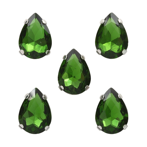 АЦ008НН1014 Хрустальные стразы в цапах формы 'капля', зеленый 10х14 мм, 5 шт.