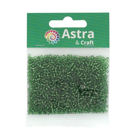 Бисер, (стекло), 11/0, упак./20 гр., Astra&Craft (27B зеленый/прозр.серебрист.центр(круг.отв.))