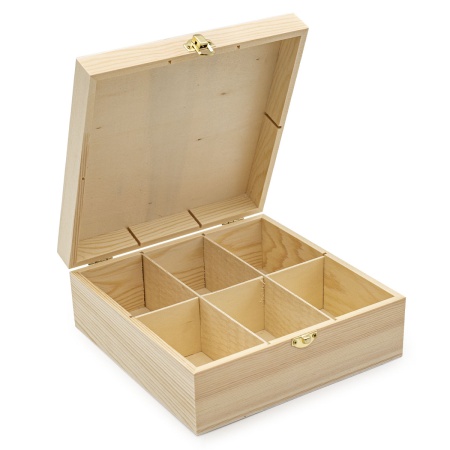 LYE015988 Шкатулка деревянная с шестью отсеками (сосна/фанера из тополя), 21.5*21.5*8.5см
