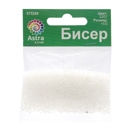 Бисер, (стекло), 11/0, упак./20 гр., Astra&Craft (2201 белый/прозр.с.цвет.центром(глянцевый))