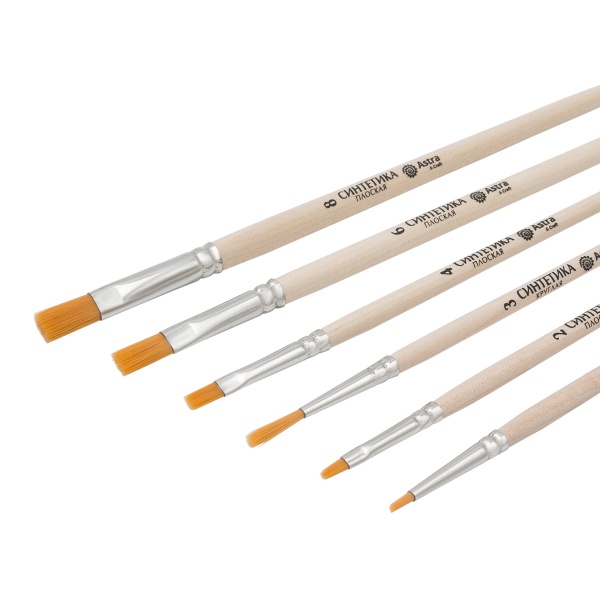 Набор кистей №8, синтетика (плоская №2,4,6,8, круглая №3, круглая №2 ук./в 0,5), 6шт/уп, Astra&Craft