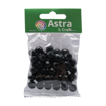 2024 Бусины пластиковые, акрил, прозрач. в цвете, граненые круглые, 10мм, 25гр, Astra&Craft (90 черный)