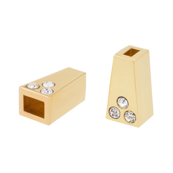 Концевик для шнура металлический со стразами, 11*6,5мм 4-х гран., d=2,5/4мм, 4шт, золото