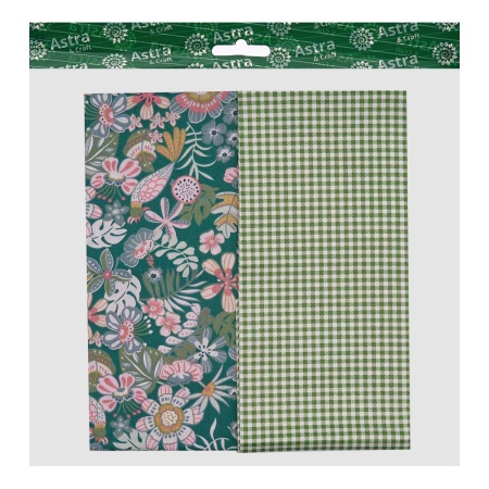 PAT02-01 Набор тканей 'Тропические цветы' бирюзовый (100% хлопок), 50*50см, 2шт/упак, Astra&Craft